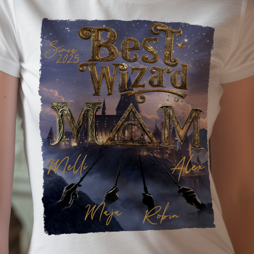 Best Wizard Mom T-Shirt 1-3 Kinder nur Vorderseite