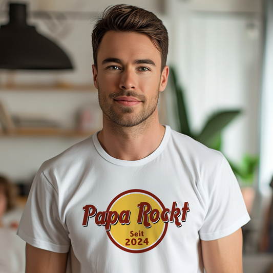 Papa Rockt! - Das Hard Rock Papa T-Shirt mit anpassbarer Jahreszahl