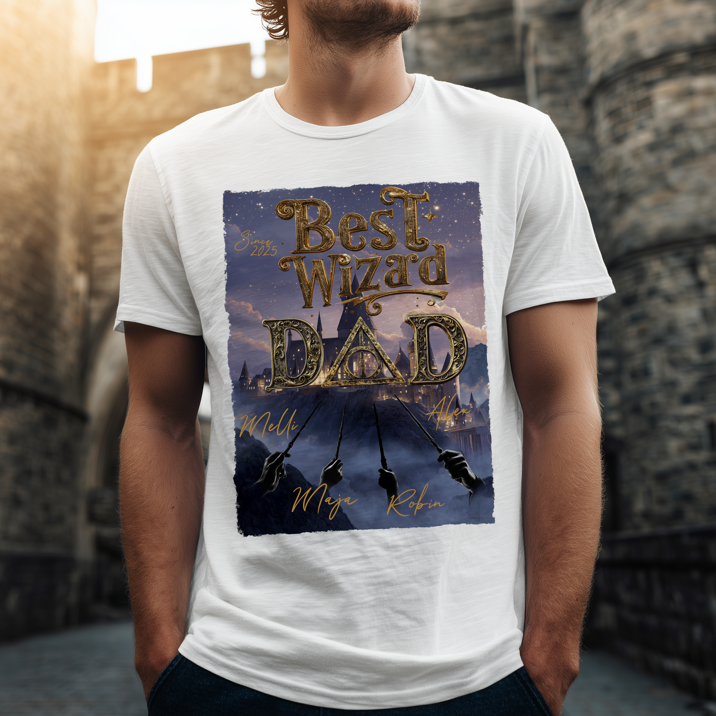 Best Wizard Dad Tshirt 1-3 Kinder nur Vorderseite